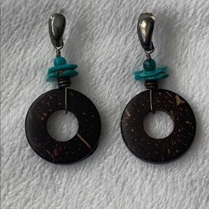 Coconut Shell turquoise Sterling Silver Earrings